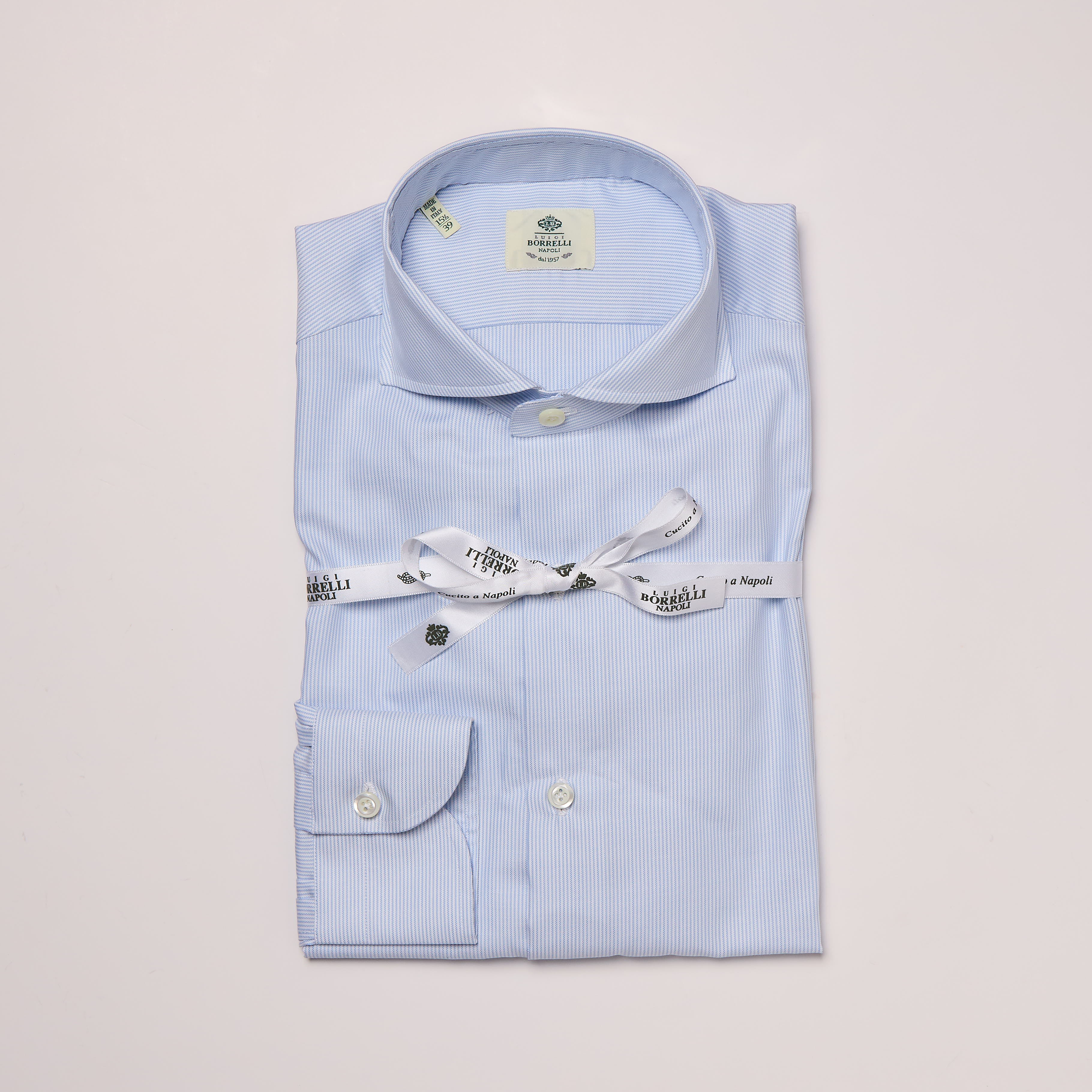 【新品タグ付き】LUCIANO/BORRELLI NAPOLI コットンポプリン無地セミワイドカラーシャツ／LUCIANO（PS44140